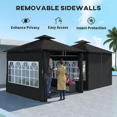 Outsunny 3 x 3 m Garden Gazebo, Double Roof Metal Gazebo with Removable Sidewalls and Church Windows, Outdoor Canopy Shelter, Black - 7