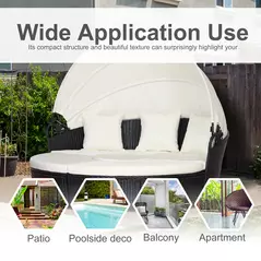 Outsunny Five-Piece Rattan Garden Bed, with Canopy - Black/White - 7