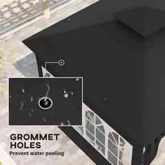 Outsunny 3 x 3 m Garden Gazebo, Double Roof Metal Gazebo with Removable Sidewalls and Church Windows, Outdoor Canopy Shelter, Black - 6