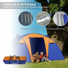 Outsunny Camping Tent with 2 Bedroom, Living Area and Porch, 4-6 Man Large Tunnel Tent, 2000mm Waterproof, Portable with Bag - 7