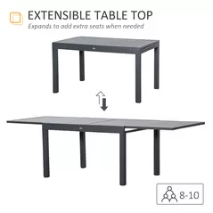 Outsunny Extendable Garden Table 135-270cm x 90cm x 75cm, 10 Seater Outdoor Dining Table with Aluminium Frame for Lawn, Balcony and Backyard, Grey - 4