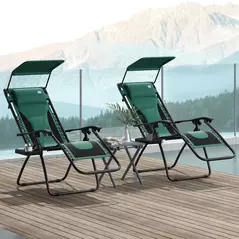 Outsunny Zero Gravity Lounger Chair Set of 2, Folding Reclining Patio Chair with Shade Cover, Padded Seat, Cup Holder, Soft Cushion and Headrest for Poolside, Camping, Green - 2