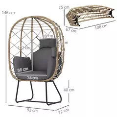 Outsunny Rattan Egg Chair Outdoor Indoor Wicker Chair with Thickened Cushion and Headrest, Standing Garden Egg Chair with Cup Holder, Metal Frame for Patio, Balcony, Brown - 3