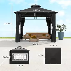 Outsunny 3 x 3 m Garden Gazebo, Double Roof Metal Gazebo with Removable Sidewalls and Church Windows, Outdoor Canopy Shelter, Black - 3