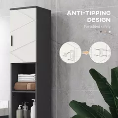 kleankin Line Embossed Tall Bathroom Storage Cabinet with Three-position Adjustable Shelves for Minimalist Style - Grey - 6