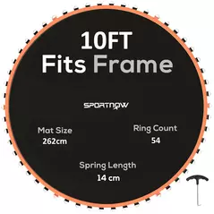 SPORTNOW Trampoline Replacement Mat with Spring Pull Tool, 54 V-Hooks, for 10ft Trampoline using 14cm Springs, Orange - 1