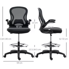 Vinsetto Adjustable Mesh Standing Desk Chair with Flip-up Armrests Lumbar Support Armrests Adjustable Footrest Ring Black - 3