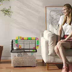 PawHut Two-Tier Hamster Cage with 31cm Deep Tray, Tube System, Water Bottle, Ramp, Feeding Bowl, Multicoloured - 9