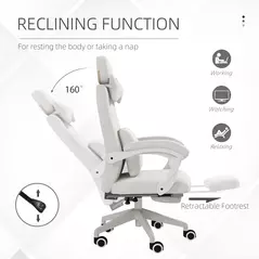 Vinsetto Linen-Look Office Chair, with 160° Reclining Back and Footrest - White - 6