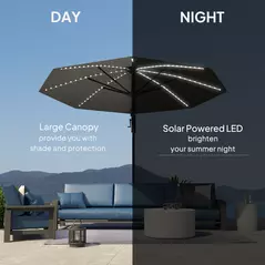 Outsunny 3(m) Cantilever Garden Parasol with Solar Powered Lights, Crank Handle & Cross Base, UPF 50+, 360° Rotation, Dark Grey - 6