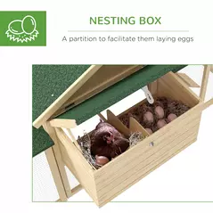 PawHut Large Chicken Coop, Wooden Garden Hen House, Poultry Coops Cages with Run, Nesting Box, Natural Wood Finish - 6