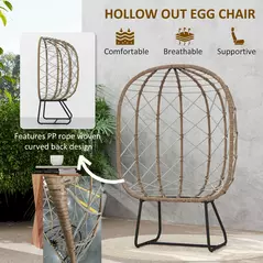 Outsunny Rattan Egg Chair Outdoor Indoor Wicker Chair with Thickened Cushion and Headrest, Standing Garden Egg Chair with Cup Holder, Metal Frame for Patio, Balcony, Brown - 5