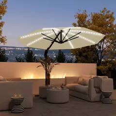 Outsunny 3(m) Cantilever Garden Parasol with Solar Powered Lights, Crank Handle & Cross Base, UPF 50+, 360° Rotation, Cream - 2