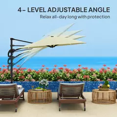 Outsunny 3(m) Cantilever Garden Parasol with Solar Powered Lights, Crank Handle & Cross Base, UPF 50+, 360° Rotation, Cream - 5