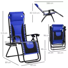 Outsunny Zero Gravity Lounger Chair, Folding Reclining Patio Chair with Padded Seat, Cup Holder, Soft Cushion and Headrest for Poolside, Camping, Blue - 3