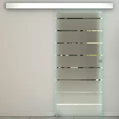 HOMCOM 90cm Sliding Glass Door with Hardware Track Kit, Frosted Tempered Glass with Stripe Pattern, Round Handle - 8