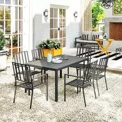 Outsunny Seven-Piece Minimal Metal Garden Dining Set, with Parasol Hole - Black - 9