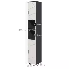 kleankin Line Embossed Tall Bathroom Storage Cabinet with Three-position Adjustable Shelves for Minimalist Style - Grey - 3
