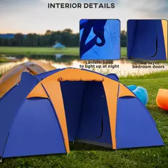 Outsunny Camping Tent with 2 Bedroom, Living Area and Porch, 4-6 Man Large Tunnel Tent, 2000mm Waterproof, Portable with Bag - 6
