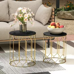 Outsunny Round Coffee Table Set of 2, Modern Nesting Tables with Ceramic Tile Top, Small End Tables, Indoor Outdoor Side Table with Metal Frame for Living Room, Bedroom, Patio, Balcony, Black - 8