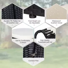 Outsunny Five-Piece Rattan Garden Bed, with Canopy - Black/White - 4