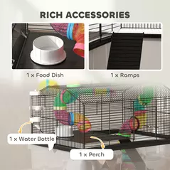PawHut Two-Tier Hamster Cage with 31cm Deep Tray, Tube System, Water Bottle, Ramp, Feeding Bowl, Multicoloured - 7