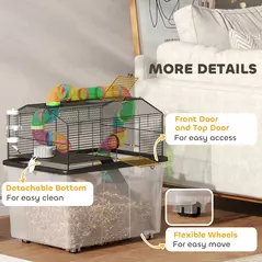 PawHut Two-Tier Hamster Cage with 31cm Deep Tray, Tube System, Water Bottle, Ramp, Feeding Bowl, Multicoloured - 8