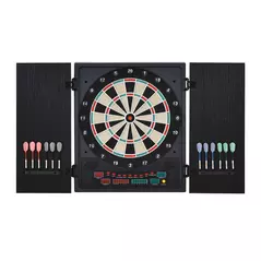 HOMCOM Electronic Dartboard Set, 27 Games Modes and 202 Variations, LED & 12 Soft Tip Darts and Cabinet to Storage, Ready-to-Play Multi-Game Option Darts Machine - 1