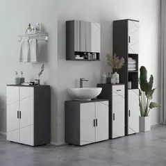 kleankin Line Embossed Tall Bathroom Storage Cabinet with Three-position Adjustable Shelves for Minimalist Style - Grey - 2