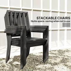 Outsunny Seven-Piece Minimal Metal Garden Dining Set, with Parasol Hole - Black - 4