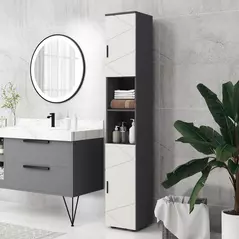 kleankin Line Embossed Tall Bathroom Storage Cabinet with Three-position Adjustable Shelves for Minimalist Style - Grey - 9