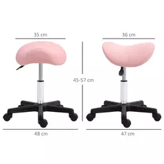HOMCOM Saddle Stool, PU Leather Adjustable Rolling Salon Chair with Steel Frame for Massage, Spa, Beauty and Tattoo, Pink - 3