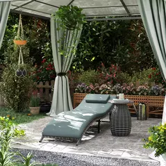 Outsunny Rattan Folding Sun Lounger Outdoor Chair with Cushion and Pillow Mixed Grey - 2