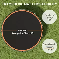 SPORTNOW Trampoline Replacement Mat with Spring Pull Tool, 54 V-Hooks, for 10ft Trampoline using 14cm Springs, Orange - 4