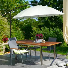 Outsunny 3(m) Cantilever Umbrella 18 Ribs & Vents Adjustable Angle for Patio Cream White - 2