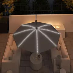 Outsunny 3(m) Cantilever Garden Parasol with Solar Powered Lights, Crank Handle & Cross Base, UPF 50+, 360° Rotation, Dark Grey - 9