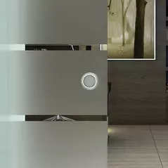 HOMCOM 90cm Sliding Glass Door with Hardware Track Kit, Frosted Tempered Glass with Stripe Pattern, Round Handle - 9