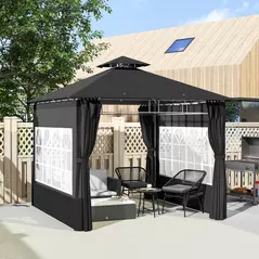 Outsunny 3 x 3 m Garden Gazebo, Double Roof Metal Gazebo with Removable Sidewalls and Church Windows, Outdoor Canopy Shelter, Black - 2