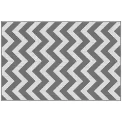 Outsunny 121 x 182 cm(4x6ft) Outdoor Rug Reversible Mat Plastic Straw Rug Portable RV Camping Mat for Garden Deck Picnic Indoor, Light Grey & White - 1