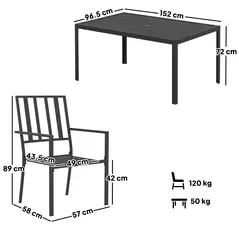 Outsunny Seven-Piece Minimal Metal Garden Dining Set, with Parasol Hole - Black - 3