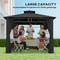 Outsunny 3 x 3 m Garden Gazebo, Double Roof Metal Gazebo with Removable Sidewalls and Church Windows, Outdoor Canopy Shelter, Black - 4