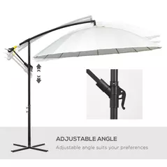 Outsunny 3(m) Cantilever Umbrella 18 Ribs & Vents Adjustable Angle for Patio Cream White - 5