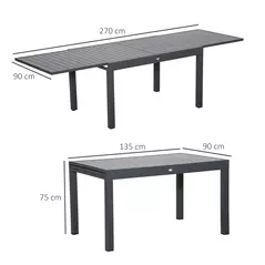 Outsunny Extendable Garden Table 135-270cm x 90cm x 75cm, 10 Seater Outdoor Dining Table with Aluminium Frame for Lawn, Balcony and Backyard, Grey - 3