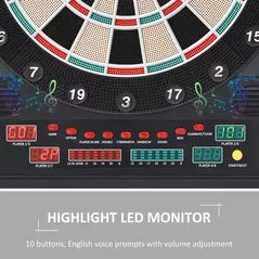 HOMCOM Electronic Dartboard Set, 27 Games Modes and 202 Variations, LED & 12 Soft Tip Darts and Cabinet to Storage, Ready-to-Play Multi-Game Option Darts Machine - 7