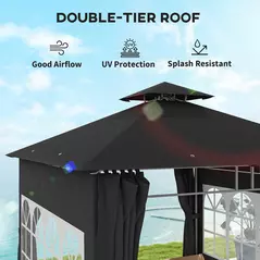 Outsunny 3 x 3 m Garden Gazebo, Double Roof Metal Gazebo with Removable Sidewalls and Church Windows, Outdoor Canopy Shelter, Black - 5