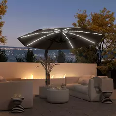 Outsunny 3(m) Cantilever Garden Parasol with Solar Powered Lights, Crank Handle & Cross Base, UPF 50+, 360° Rotation, Dark Grey - 2