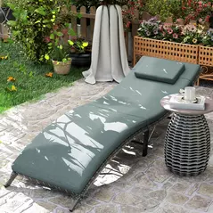 Outsunny Rattan Folding Sun Lounger Outdoor Chair with Cushion and Pillow Mixed Grey - 9