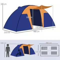 Outsunny Camping Tent with 2 Bedroom, Living Area and Porch, 4-6 Man Large Tunnel Tent, 2000mm Waterproof, Portable with Bag - 3