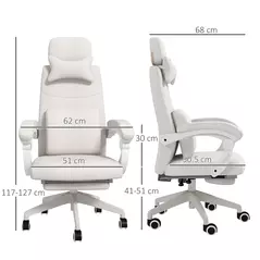 Vinsetto Linen-Look Office Chair, with 160° Reclining Back and Footrest - White - 3