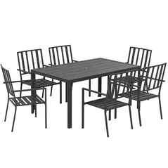 Outsunny Seven-Piece Minimal Metal Garden Dining Set, with Parasol Hole - Black - 1